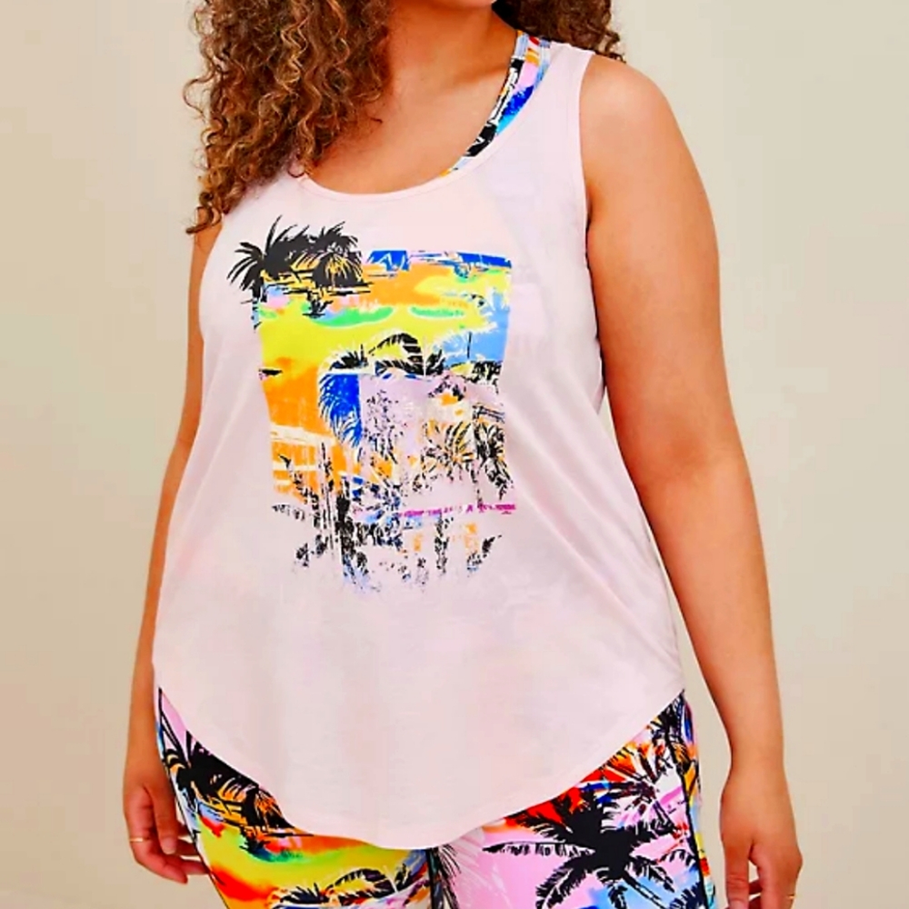 Torrid Performance Active Pink Palm Print Beach Surf Tank Women's Plus Sz 3X NWT